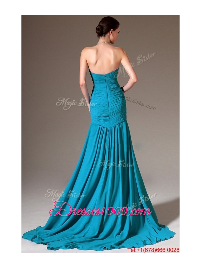 2016 Luxurious Column Sweetheart Prom Dresses with Brush Train
