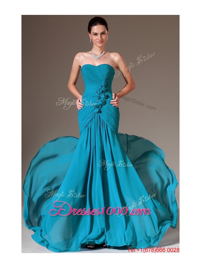 2016 Luxurious Column Sweetheart Prom Dresses with Brush Train