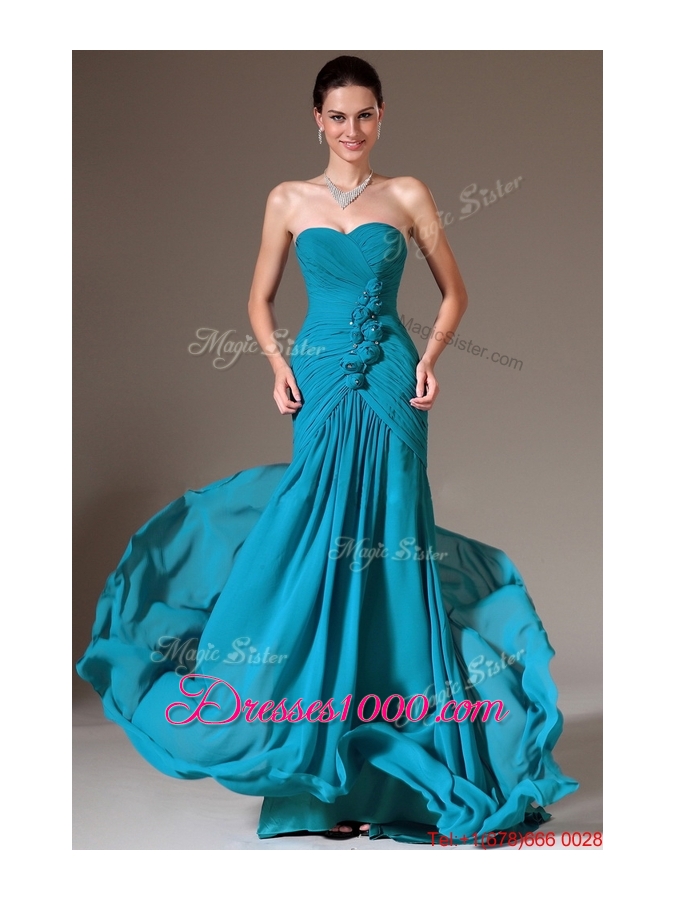 2016 Luxurious Column Sweetheart Prom Dresses with Brush Train