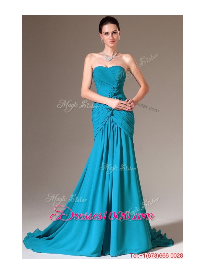 2016 Luxurious Column Sweetheart Prom Dresses with Brush Train