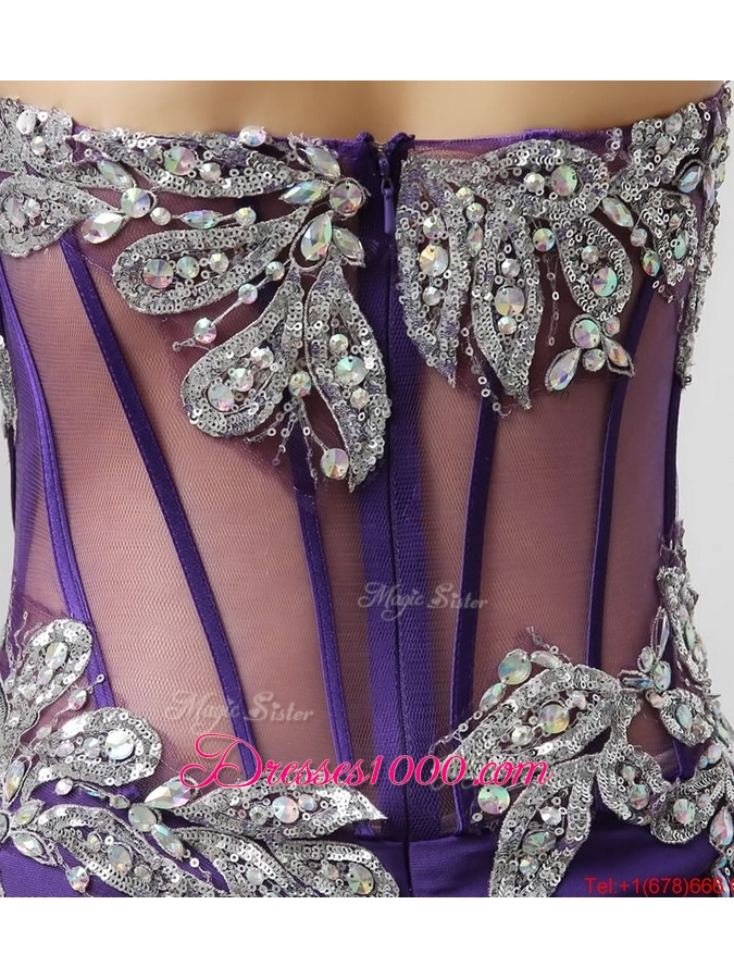 Beautiful Brush Train Prom Dresses with Beading and High Slit