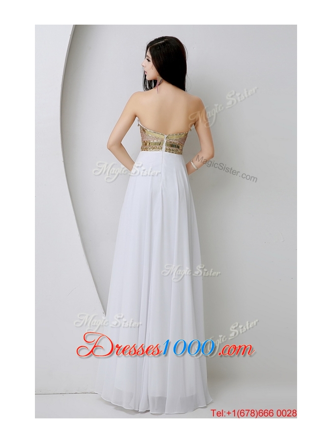 Beautiful Empire Sequined White Prom Dresses with Beading