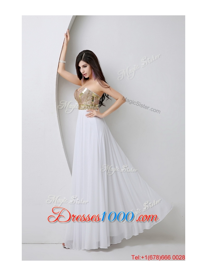 Beautiful Empire Sequined White Prom Dresses with Beading