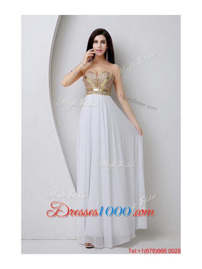Beautiful Empire Sequined White Prom Dresses with Beading