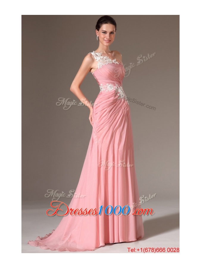 Classical Empire One Shoulder Prom Dresses with Appliques for 2016