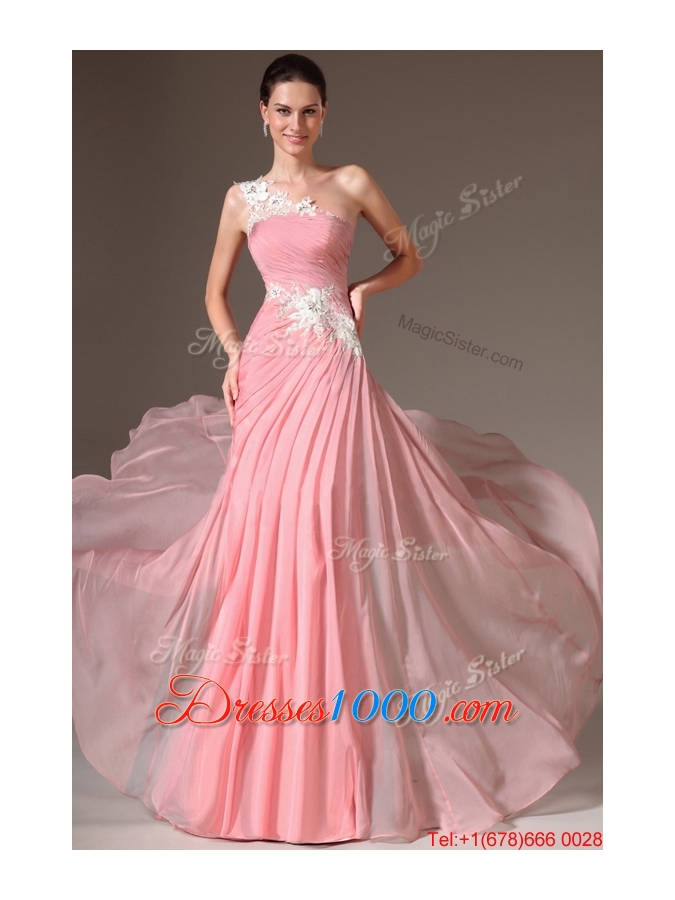 Classical Empire One Shoulder Prom Dresses with Appliques for 2016