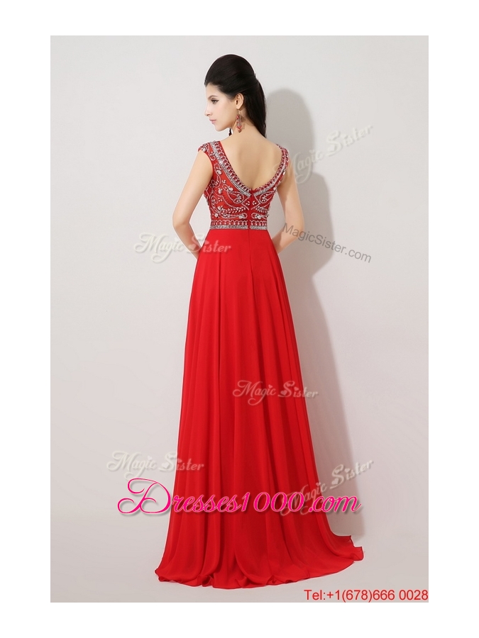 Discount Brush Train Beaded Prom Dresses with Bateau for 2016