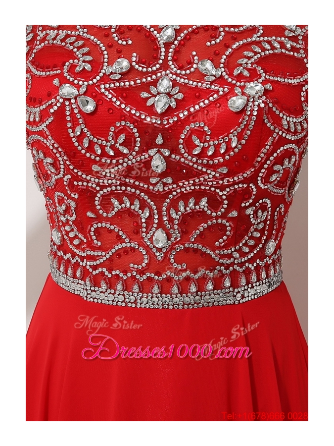 Discount Brush Train Beaded Prom Dresses with Bateau for 2016