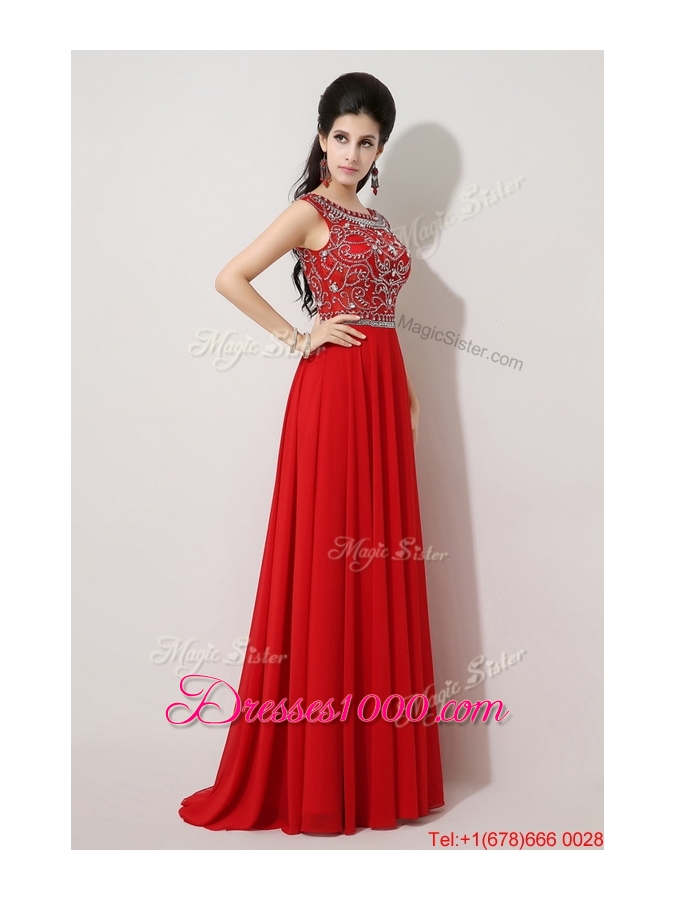 Discount Brush Train Beaded Prom Dresses with Bateau for 2016