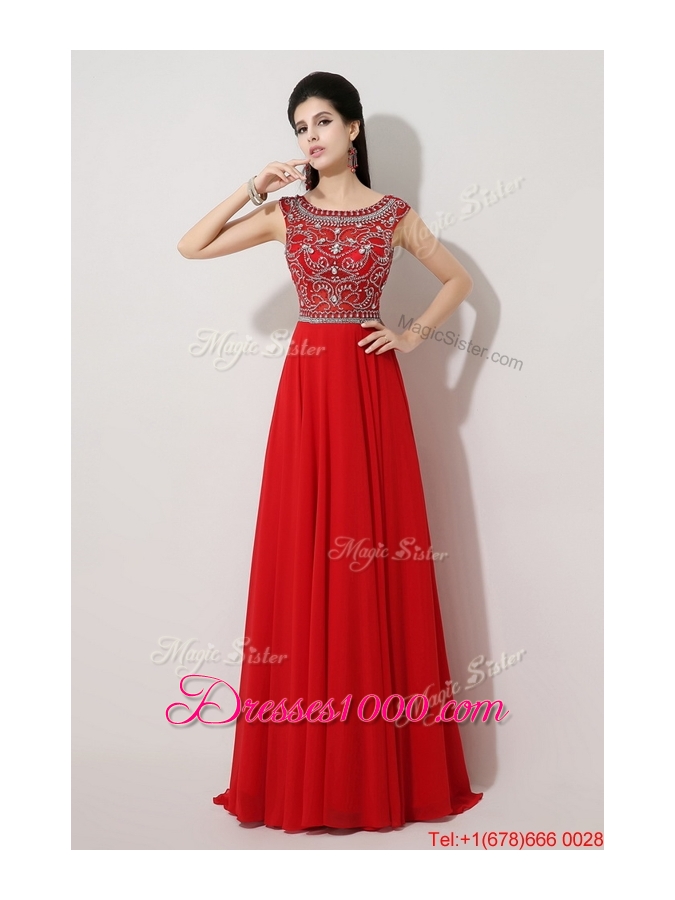 Discount Brush Train Beaded Prom Dresses with Bateau for 2016