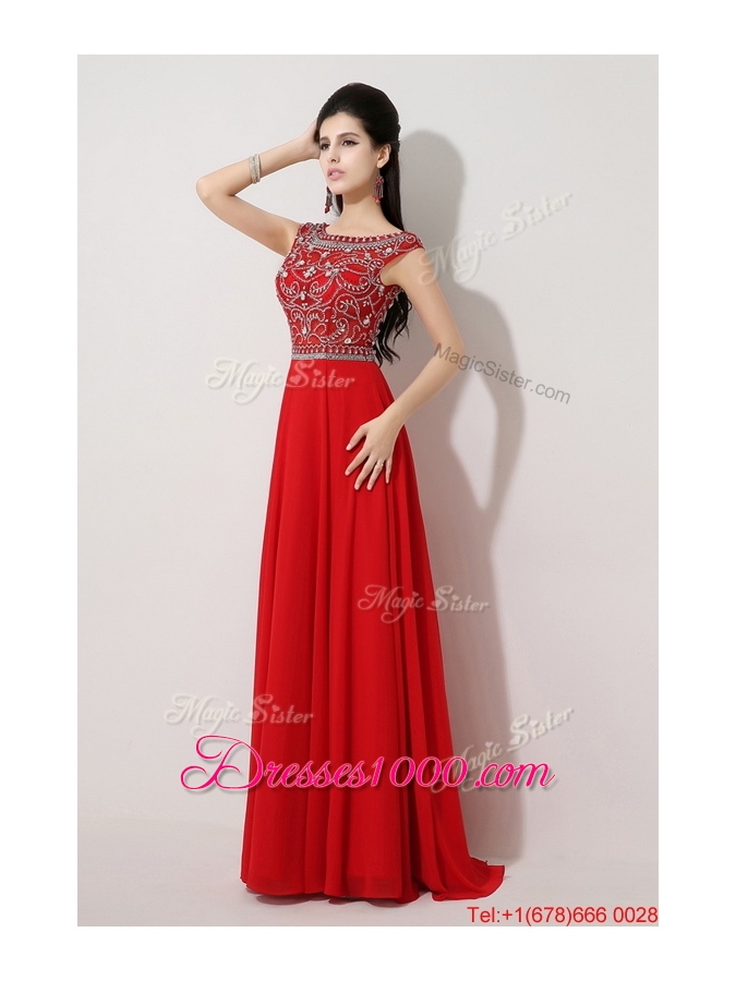 Discount Brush Train Beaded Prom Dresses with Bateau for 2016