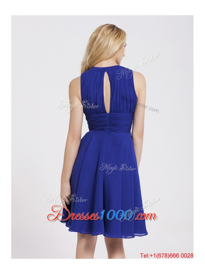 Fashionable Short Royal Blue Prom Dresses with Hand Made Flowers for 2016
