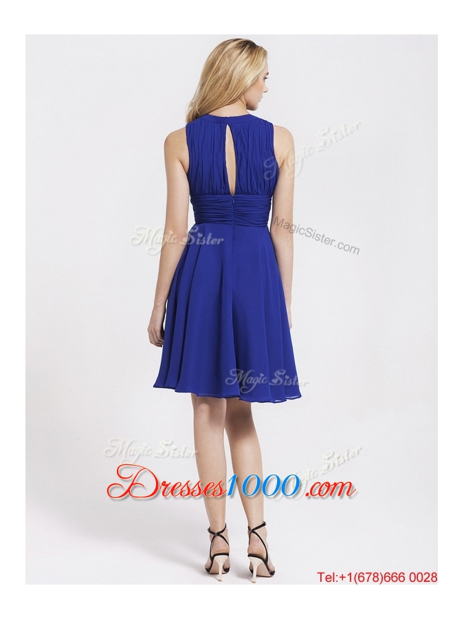 Fashionable Short Royal Blue Prom Dresses with Hand Made Flowers for 2016