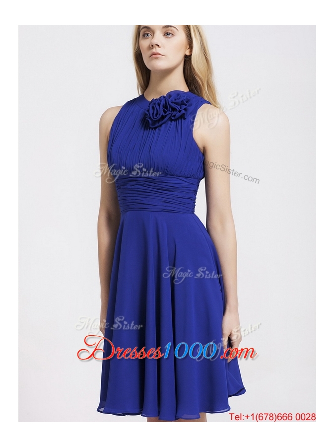 Fashionable Short Royal Blue Prom Dresses with Hand Made Flowers for 2016