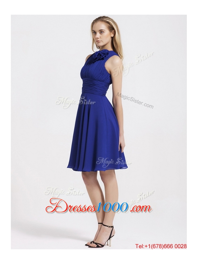 Fashionable Short Royal Blue Prom Dresses with Hand Made Flowers for 2016