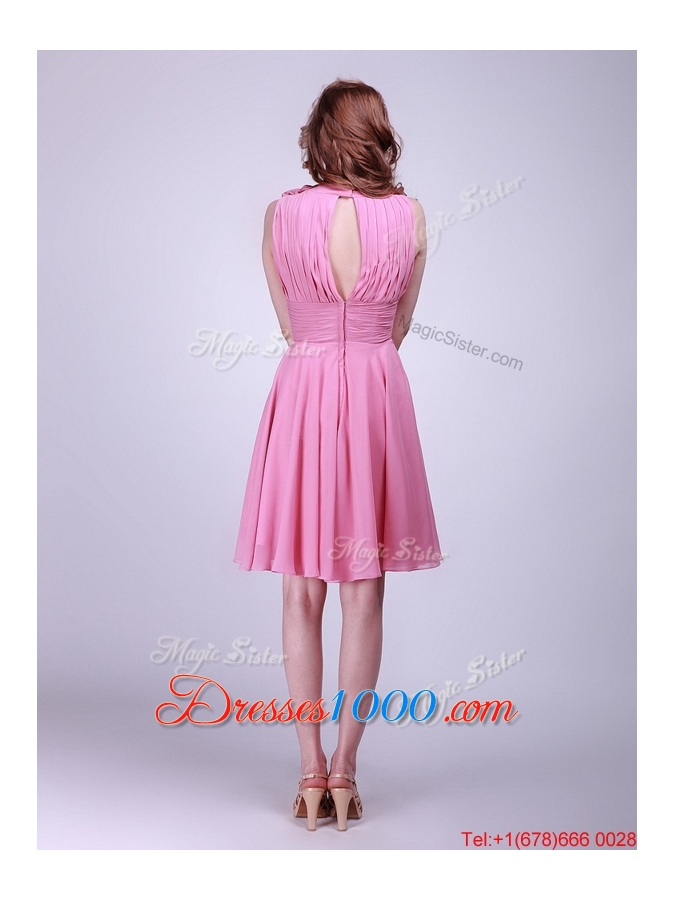 Gorgeous Rose Pink Prom Dresses with Pleats and Hand Made Flowers for 2016