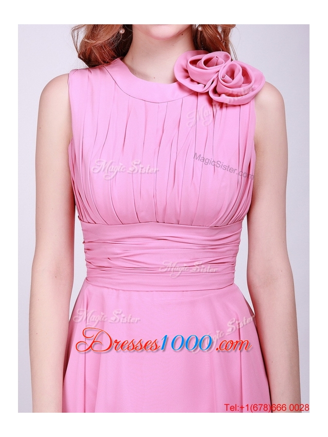 Gorgeous Rose Pink Prom Dresses with Pleats and Hand Made Flowers for 2016