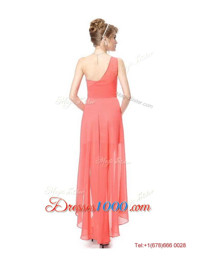Latest High Low One Shoulder Prom Dresses with Side Zipper