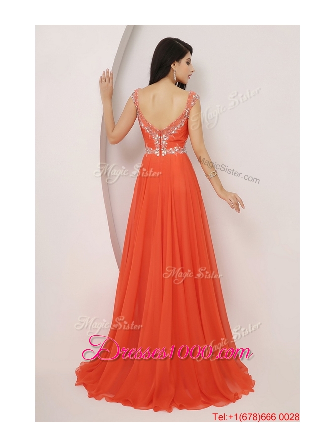 New Arrivals Brush Train Prom Dresses with High Slit and Beading