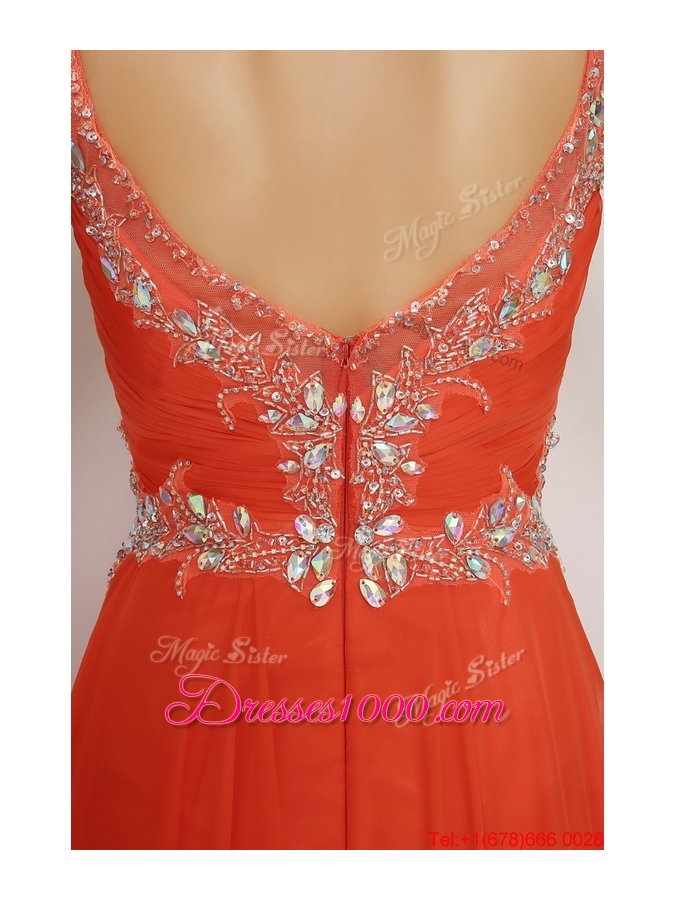 New Arrivals Brush Train Prom Dresses with High Slit and Beading