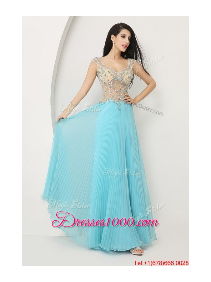 Perfect Beaded Straps Zipper Up Prom Dresses with Cap Sleeves