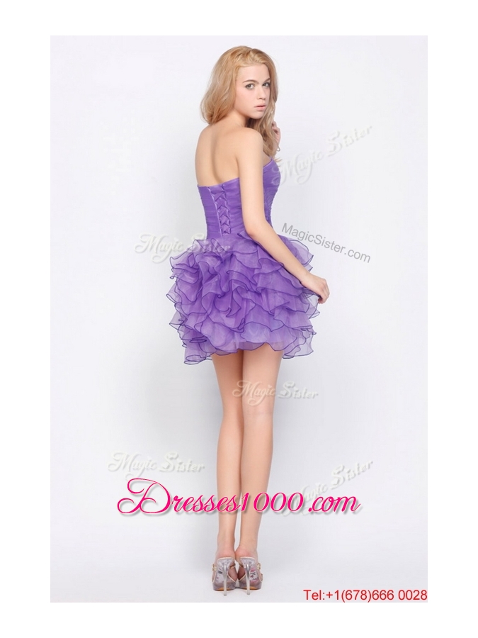 2016 Beautiful Sweetheart Lavender Short Prom Dresses with Ruffled Layers