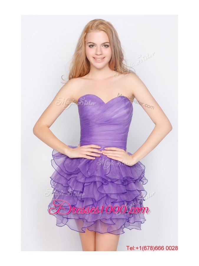 2016 Beautiful Sweetheart Lavender Short Prom Dresses with Ruffled Layers
