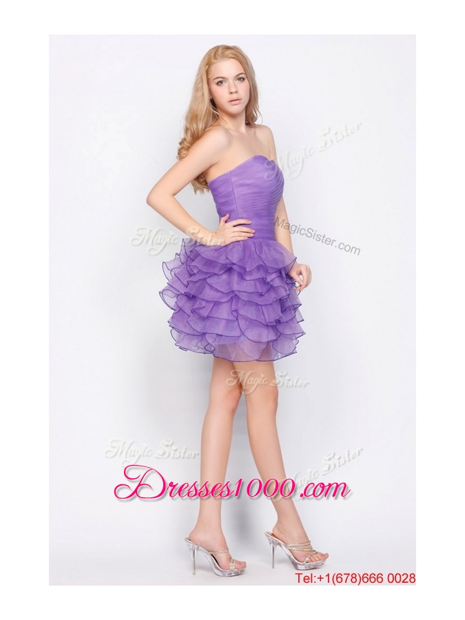 2016 Beautiful Sweetheart Lavender Short Prom Dresses with Ruffled Layers