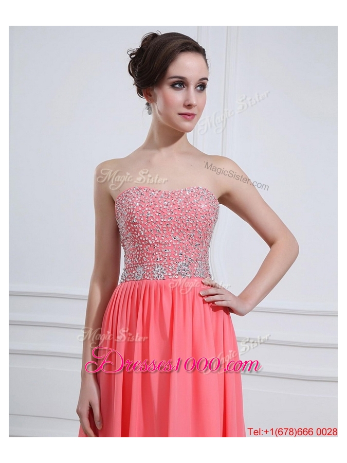 2016 Beautiful Watermelon Sweetheart Prom Dresses with Beading