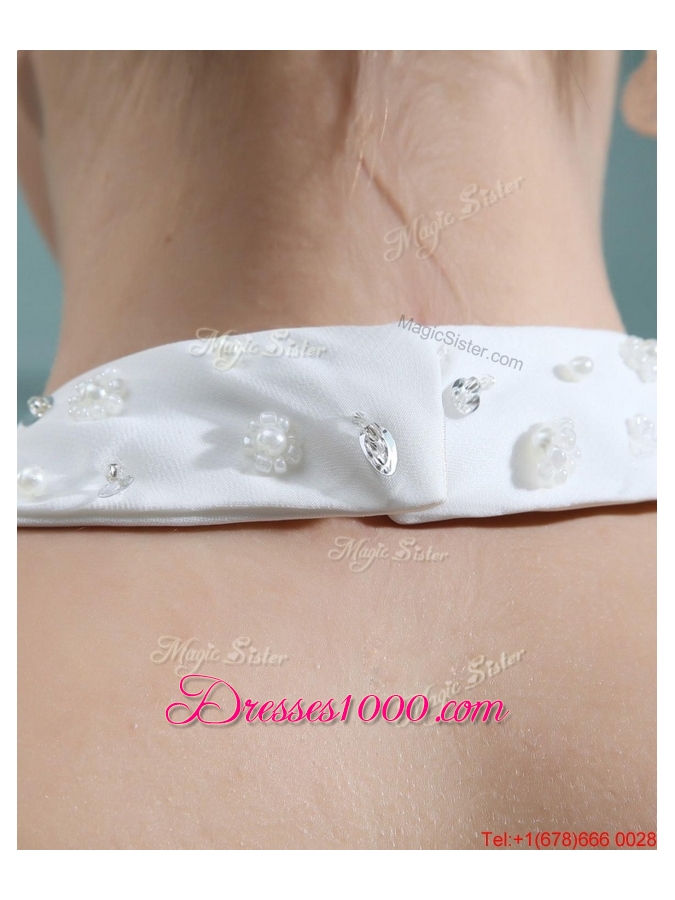 2016 Cheap Empire Halter Top White Prom Dresses with Beading