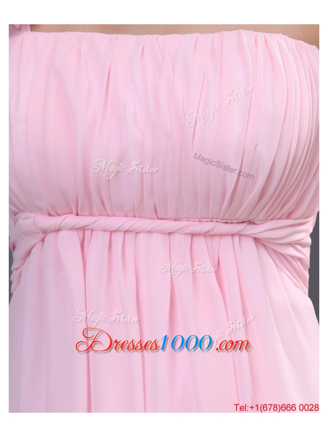 2016 Empire One Shoulder Prom Dresses with Hand Made Flowers