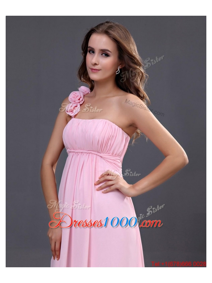 2016 Empire One Shoulder Prom Dresses with Hand Made Flowers