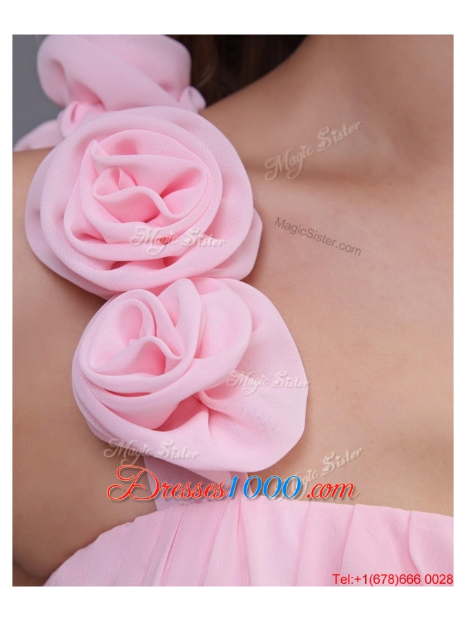 2016 Empire One Shoulder Prom Dresses with Hand Made Flowers