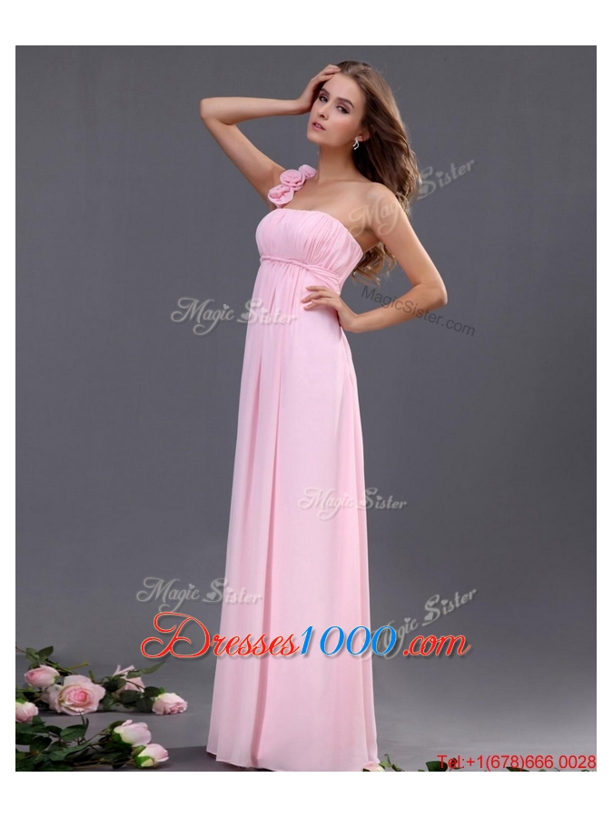 2016 Empire One Shoulder Prom Dresses with Hand Made Flowers