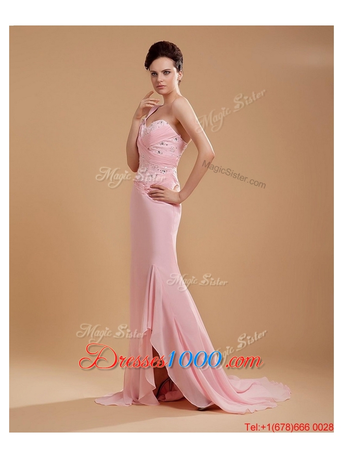 2016 Gorgeous Empire One Shoulder Brush Train Prom Dresses with Watteau Train