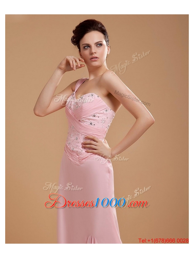 2016 Gorgeous Empire One Shoulder Brush Train Prom Dresses with Watteau Train