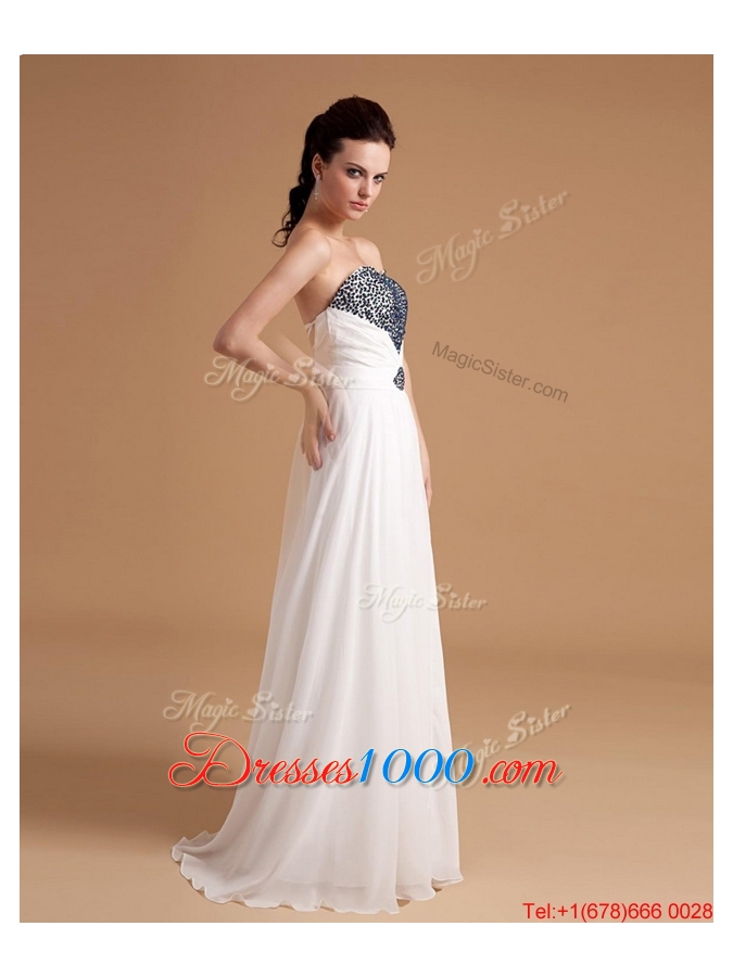 2016 New Arrival Sweep Train Beading Prom Dresses in White