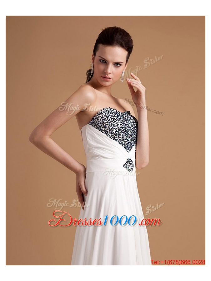 2016 New Arrival Sweep Train Beading Prom Dresses in White