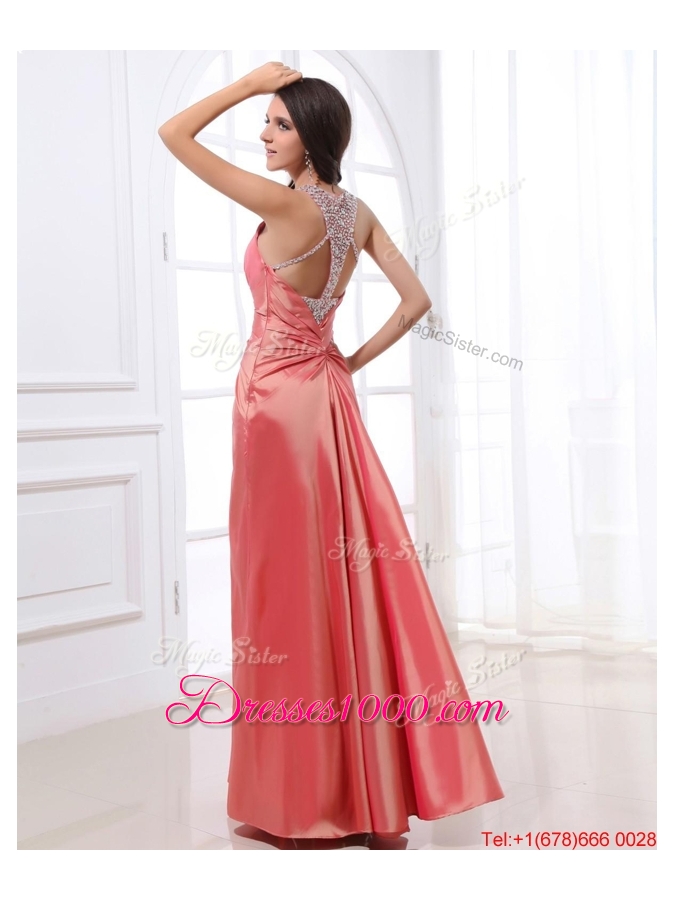 2016 New Style V Neck Beading and Ruching Prom Dresses