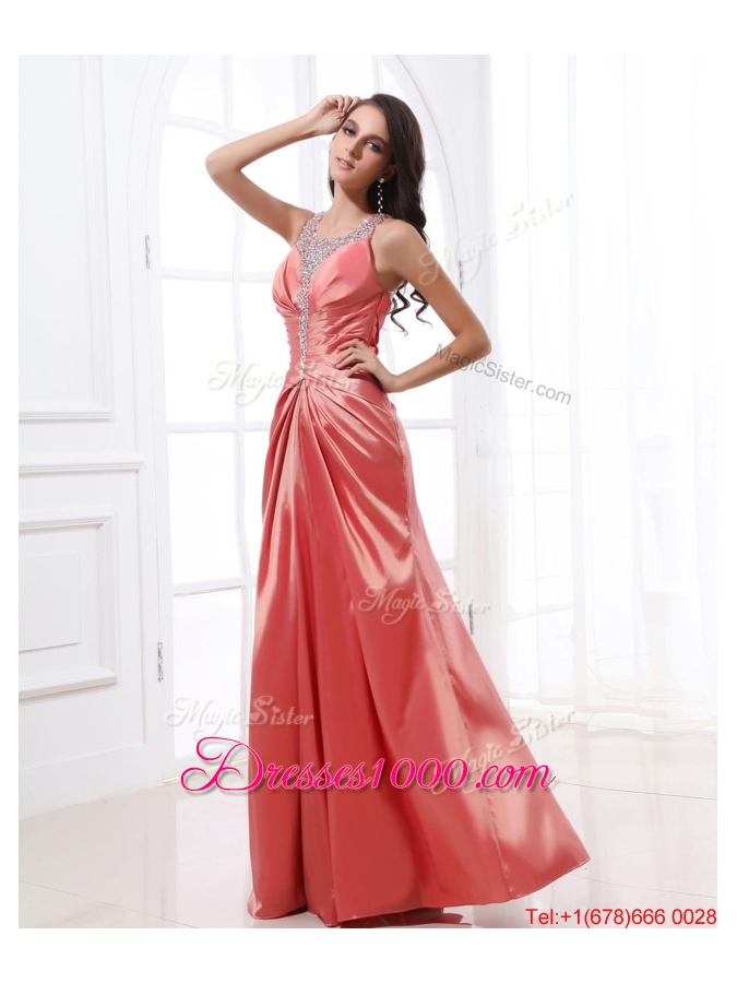 2016 New Style V Neck Beading and Ruching Prom Dresses