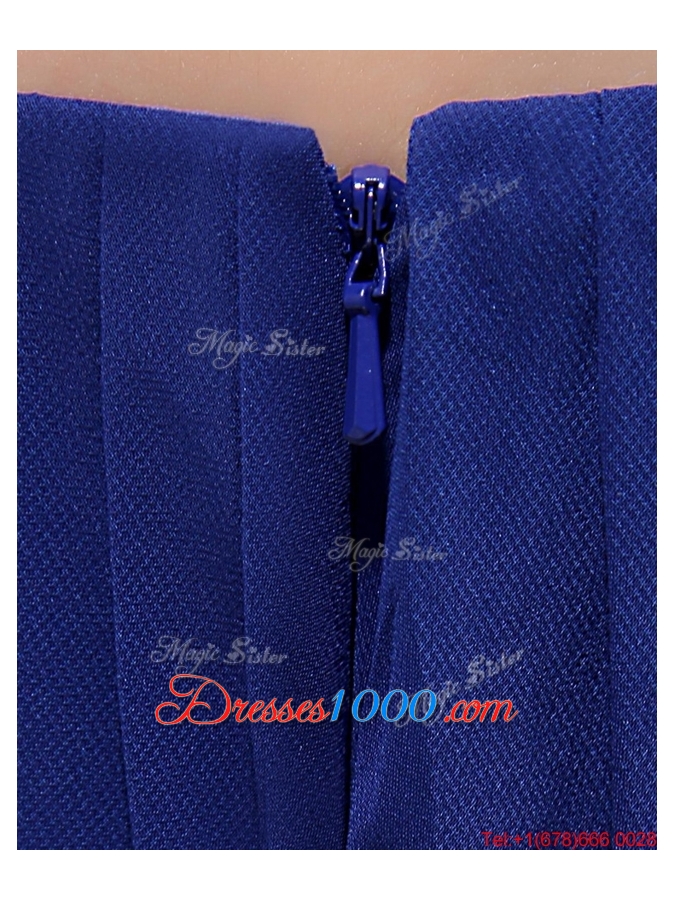 Beautiful Beading Brush Train Strapless Prom Dresses in Royal Blue for 2016