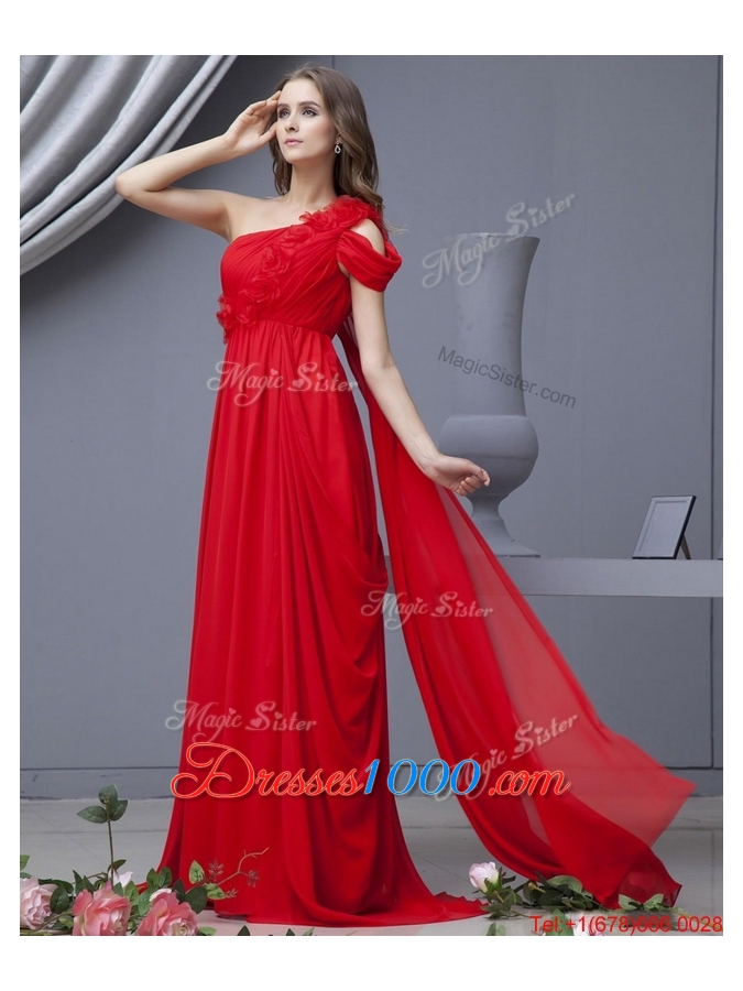 Beautiful Empire One Shoulder Brush Train Prom Dresses for 2016