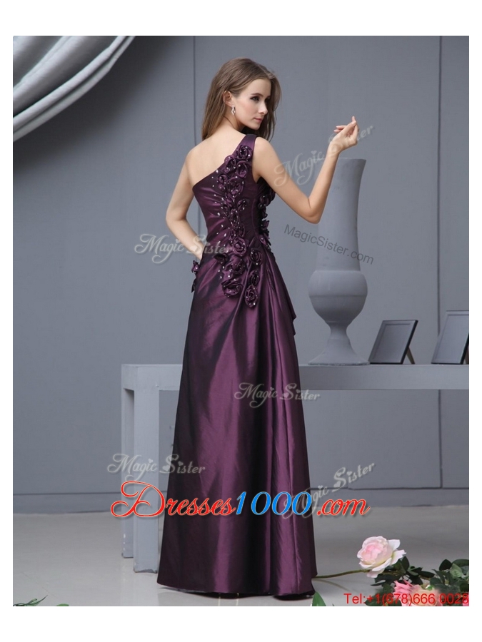 Beautiful One Shoulder Beaded Prom Dresses with Hand Made Flowers