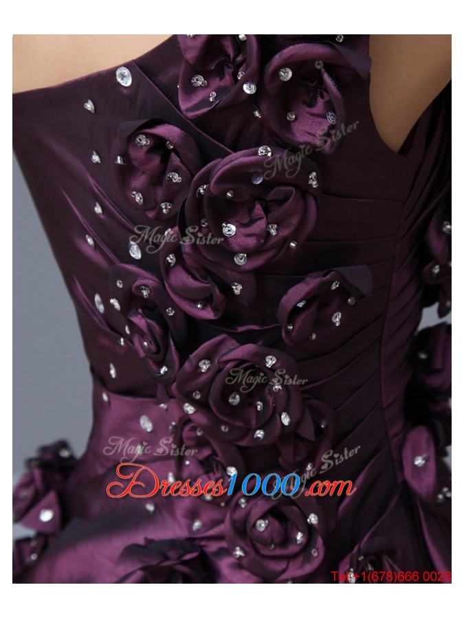 Beautiful One Shoulder Beaded Prom Dresses with Hand Made Flowers