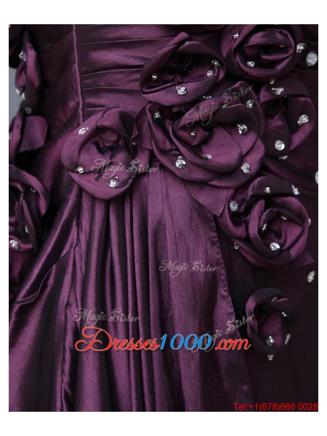 Beautiful One Shoulder Beaded Prom Dresses with Hand Made Flowers