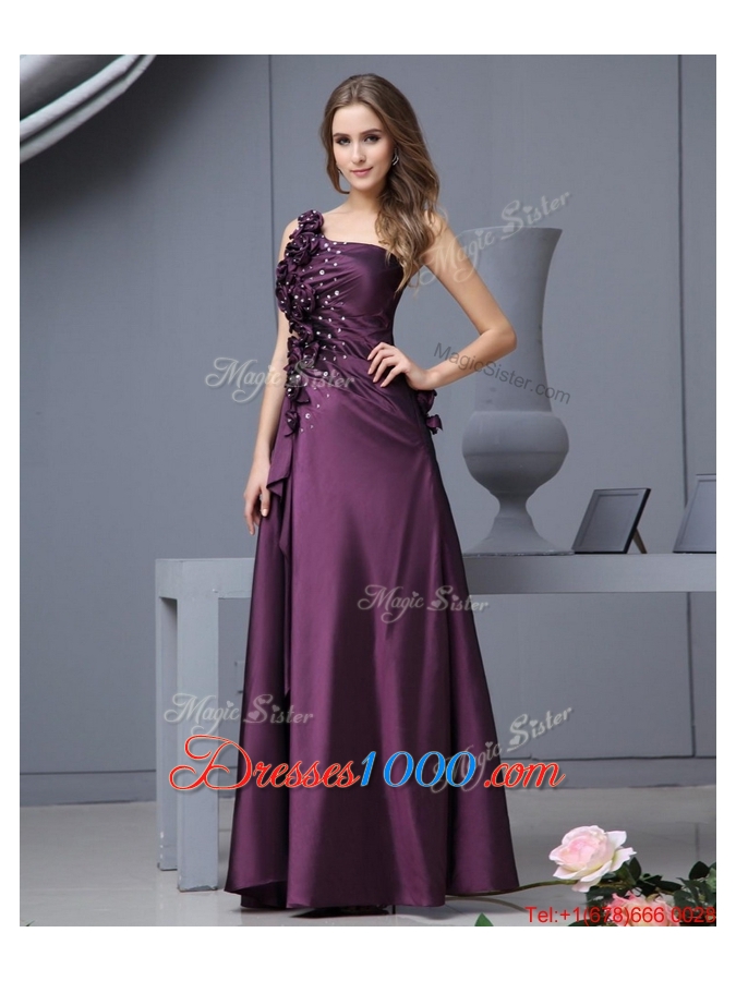 Beautiful One Shoulder Beaded Prom Dresses with Hand Made Flowers