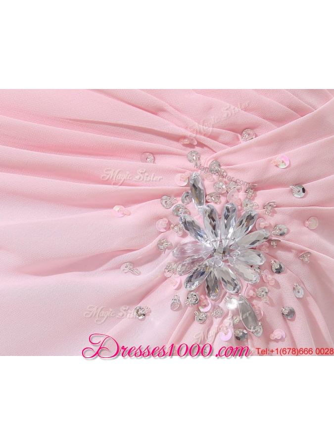 Cheap Column Brush Train Prom Dresses with High Slit and Beading