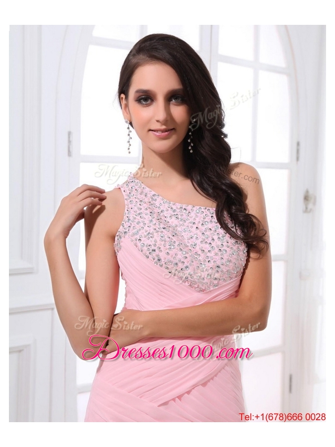 Cheap Column Brush Train Prom Dresses with High Slit and Beading