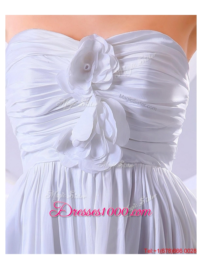 Elegant Hand Made Flowers Empire Prom Dresses in White for 2016