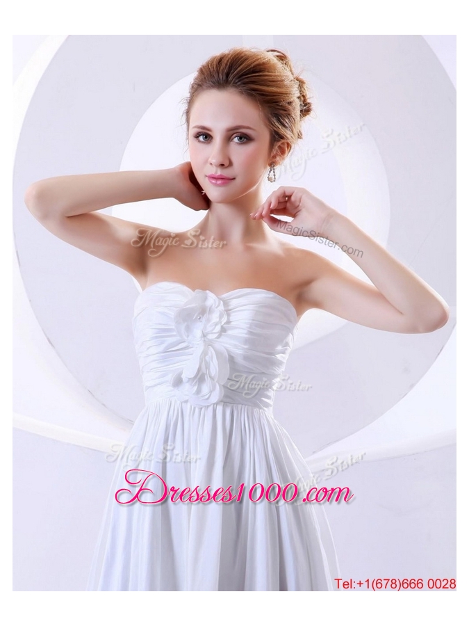 Elegant Hand Made Flowers Empire Prom Dresses in White for 2016